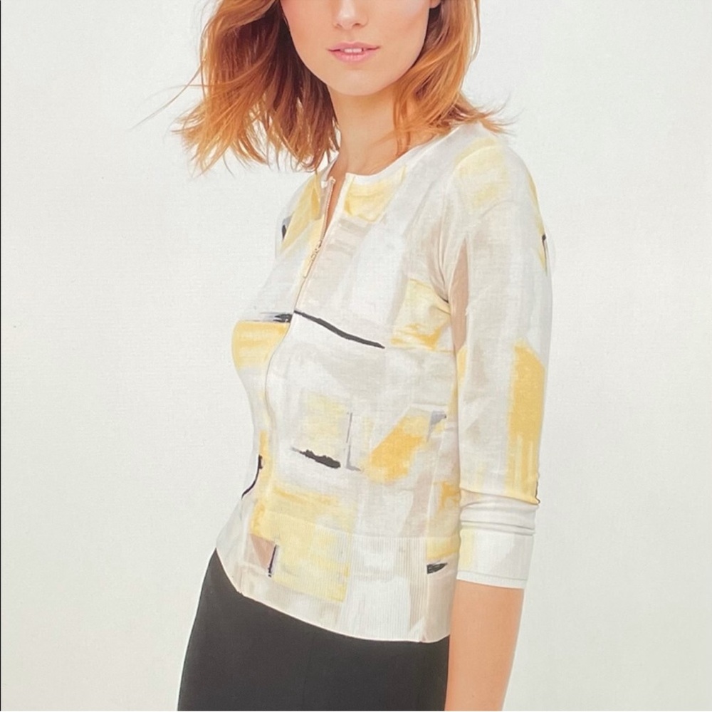 White House | Black Market Black and Yellow Abstract Cardigan